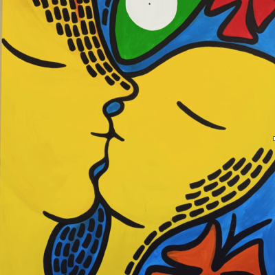 KAK, IL BACIO, ACRILICO SU TELA, 100X150, 2000.-