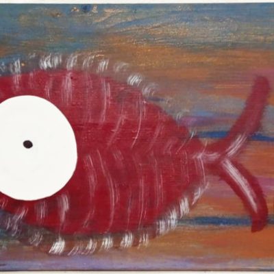 KAK, PESCE PELOSO, ACRILICO SU LEGNO, 39X94, 160.-